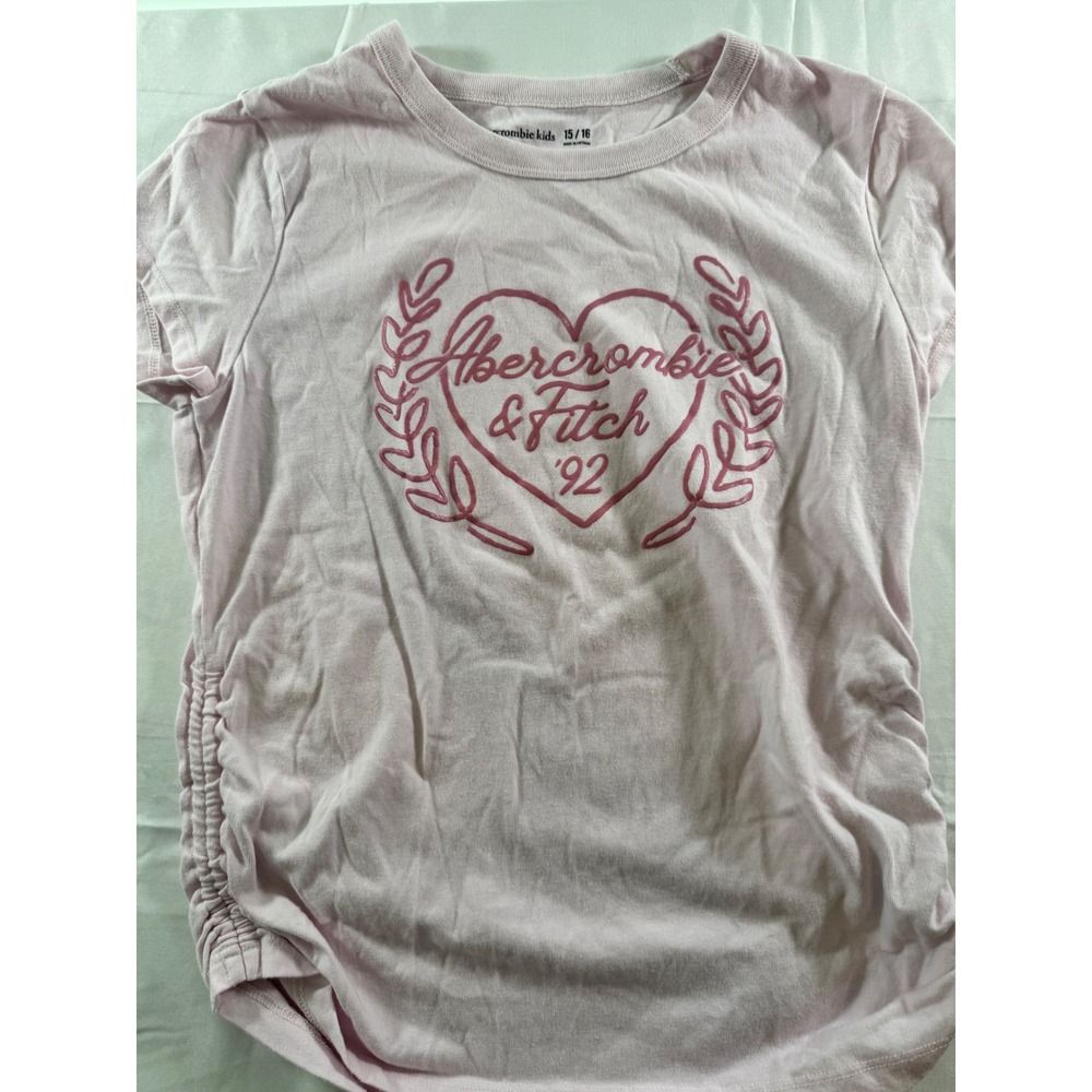 Abercrombie Kids 15/16 Pink Graphic Heart T-Shirt Ruched Sides